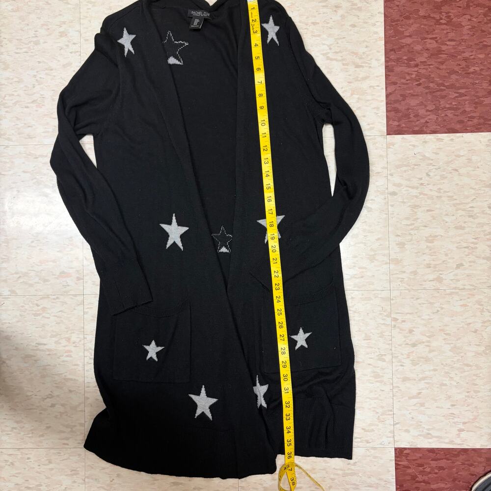 Rachel Zoe Black Cosmic Star Knit Duster Pockets Boho Chic Whimsigoth Witchy Med - Picture 7 of 7